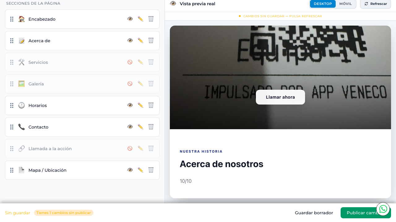 Vista previa del turbositio con botón de CTA publicado