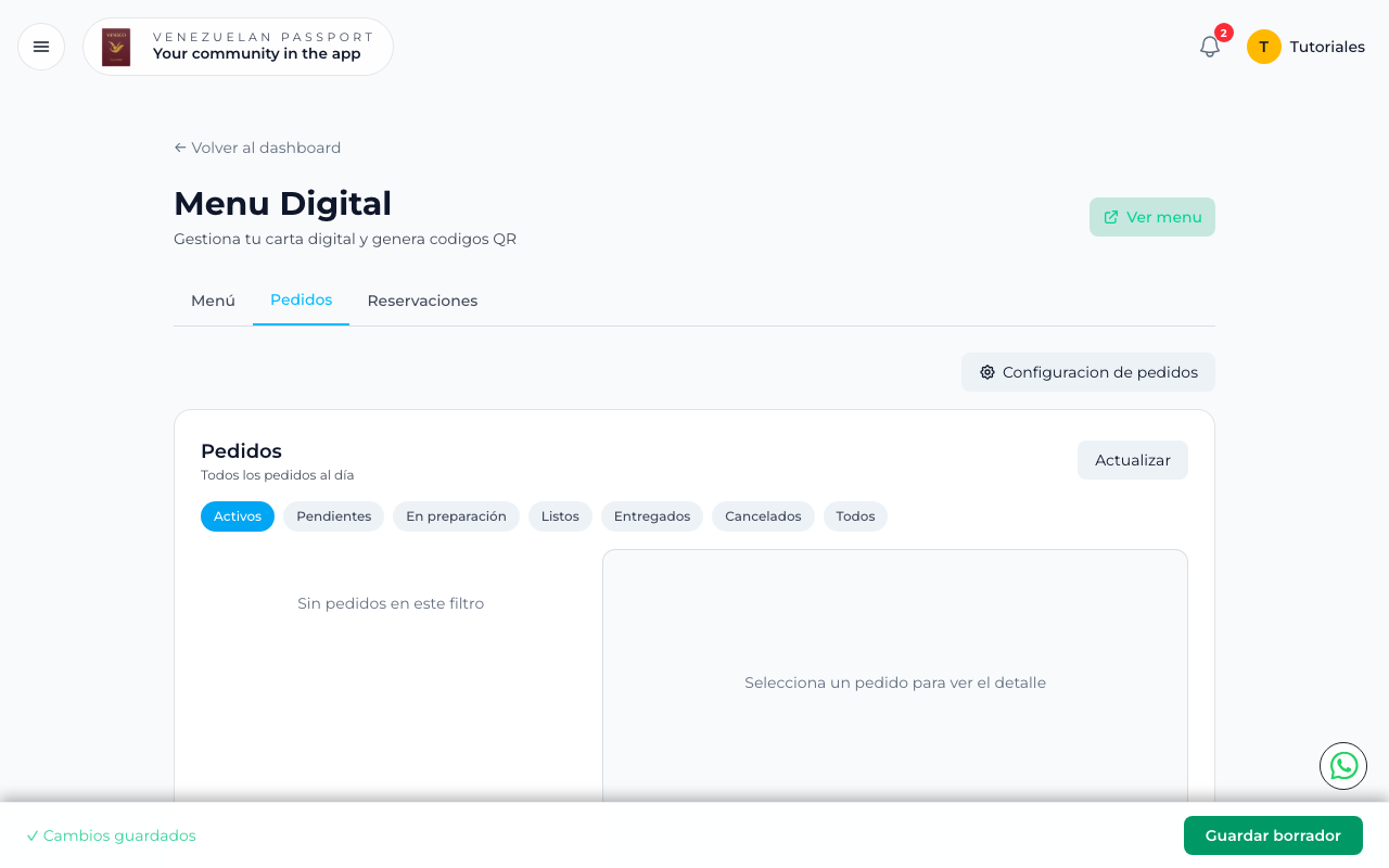 Detalle de pedido con botones de acción y contacto WhatsApp