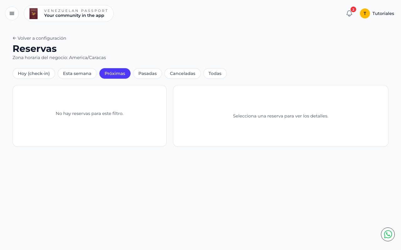 Detalle de reservación con opciones de check-in y check-out