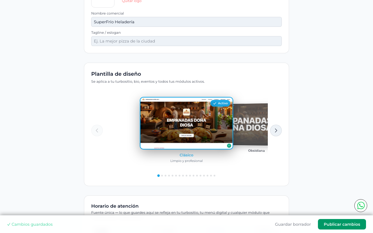 Pestaña Redes con campos para Instagram, Facebook, TikTok, X y YouTube