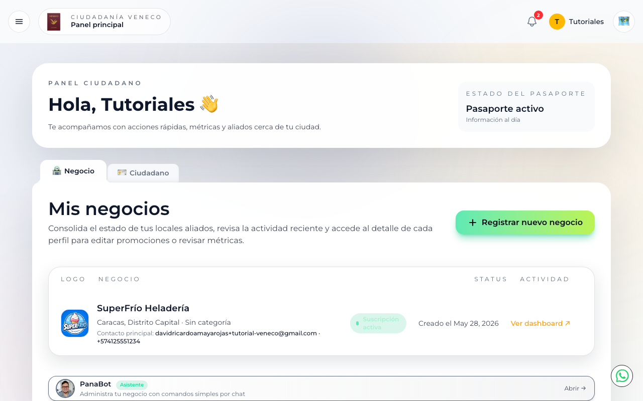 Confirmación de negocio reclamado con enlace de contacto