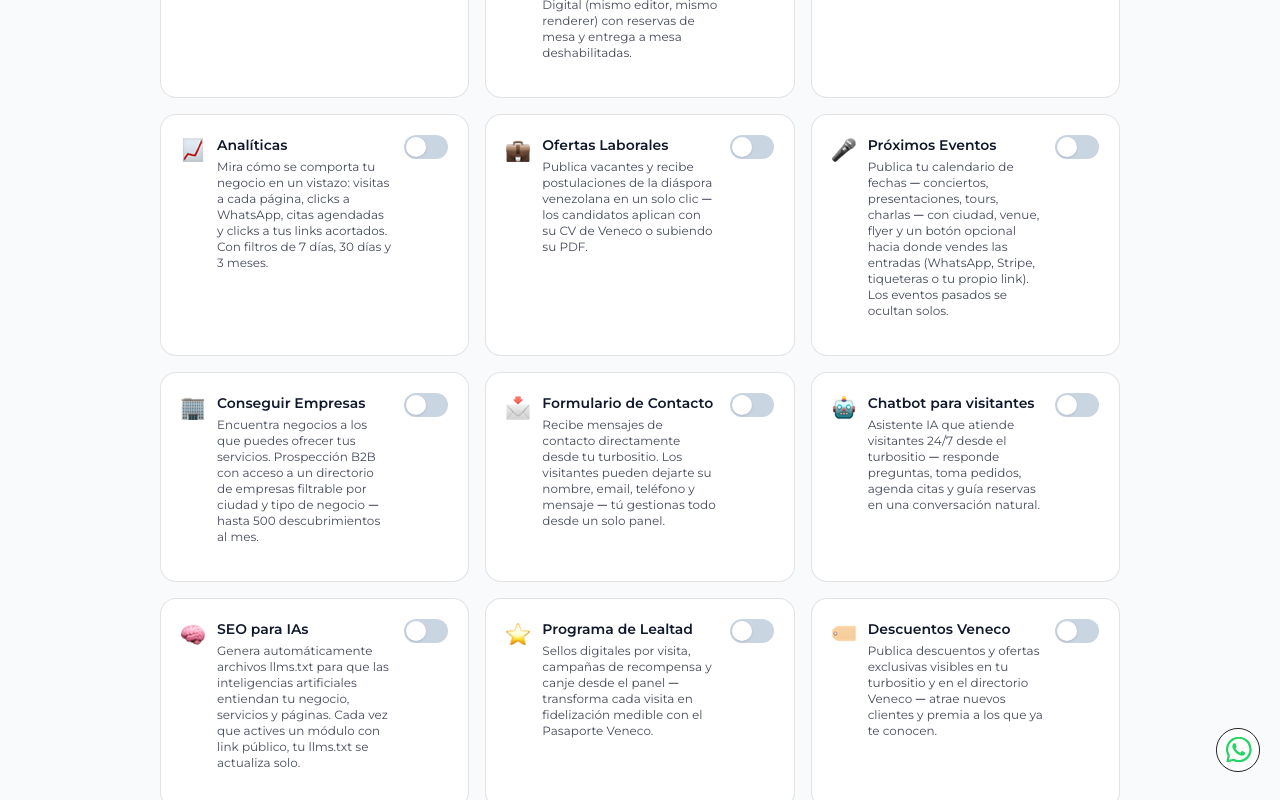 Página de Módulos con lista de módulos disponibles para activar