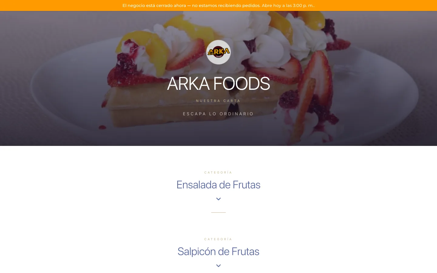 Menú digital de ARKA FOODS