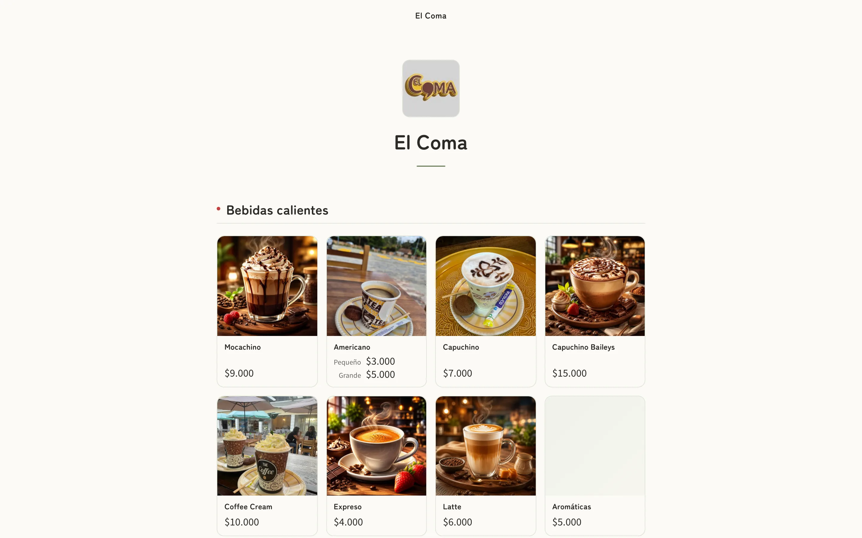 Menú digital de El Coma - Cafetería Mesa de los Santos