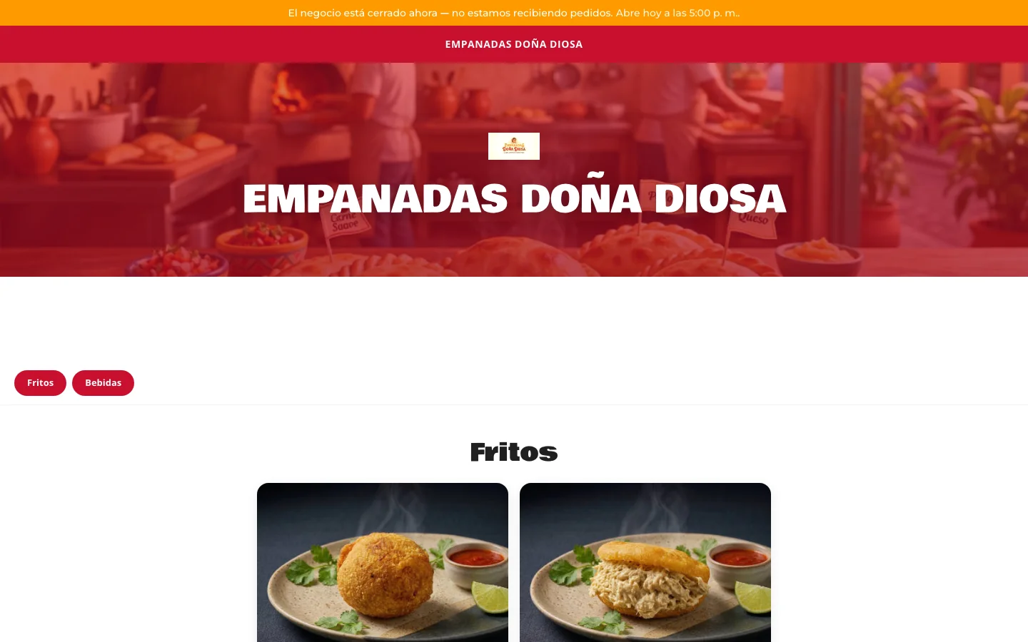 Menú digital de Empanadas Doña Diosa