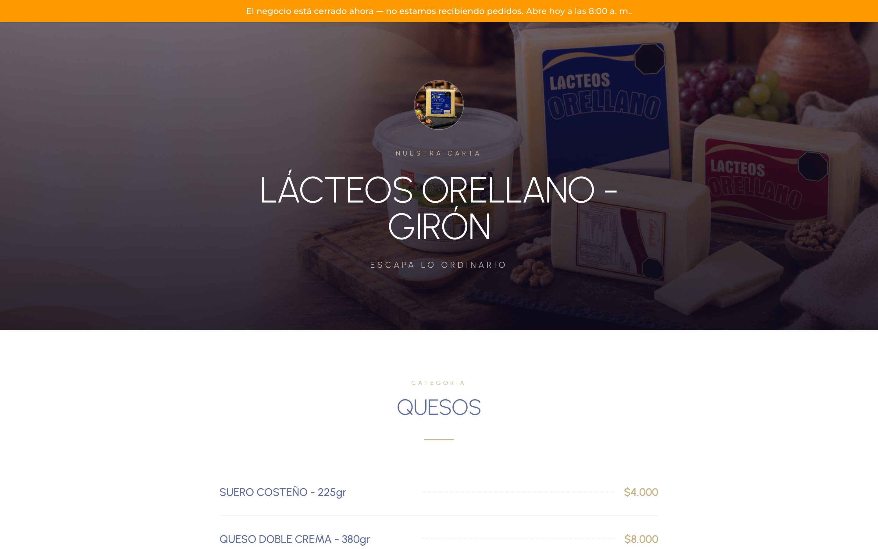 Menú digital de Lácteos Orellano